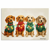 Christmas Canvas  - Dachshund Snuggles - Adorable Dogs in Cozy Sweaters Wrapped in Colorful Christmas Lights on Ready to Hang 1.5" Thick Canvas Wrap, Floating Framed Canvas, Flat Rolled Canvas